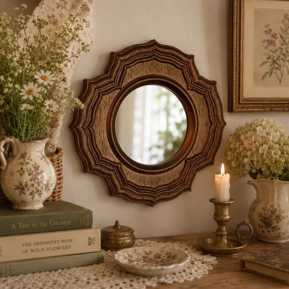Vintage Homco Wall Mirror 9.5" Ornate Gold Resin Accent Mirror MCM Decor